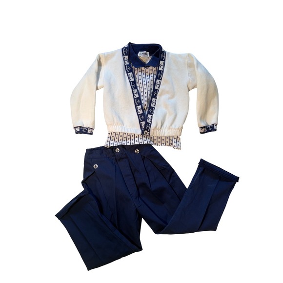 L.A. Kidders Other - Y2K L.A. Kidders Boys Vintage 3 Piece Nautical Set Cardigan Polo Pants Navy 4T